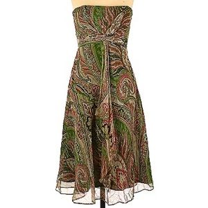 LAUNDRY BY SHELLI SEGAL 0 strapless olive A-line silk dress excellent condition